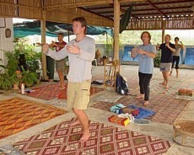 Students practicing Tai Chi on our roof top in Chiang Mai